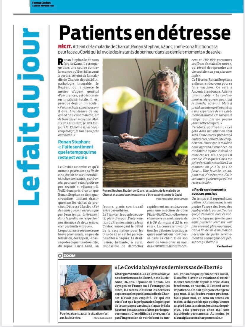 Merci de faire suivre ce message pour permettre à Ronan de bénéficier le plus vite possible d’une vaccination.
Lisez son témoignage, nous ne pouvons pas y être insensible !
Solidarité de la commuté des assureurs svp.