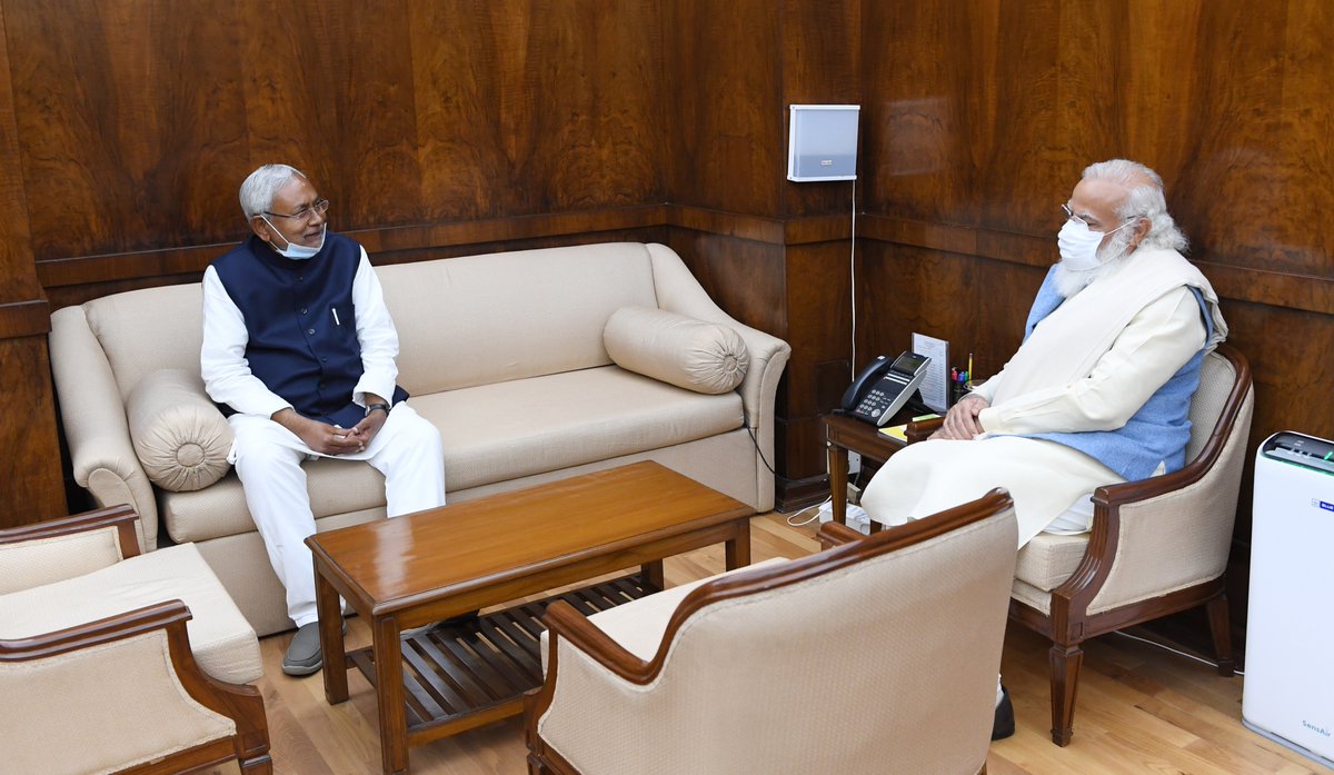 PMOIndia's tweet photo. Bihar CM Shri @NitishKumar Ji called on PM @narendramodi. https://t.co/Bl3ULMJNHe