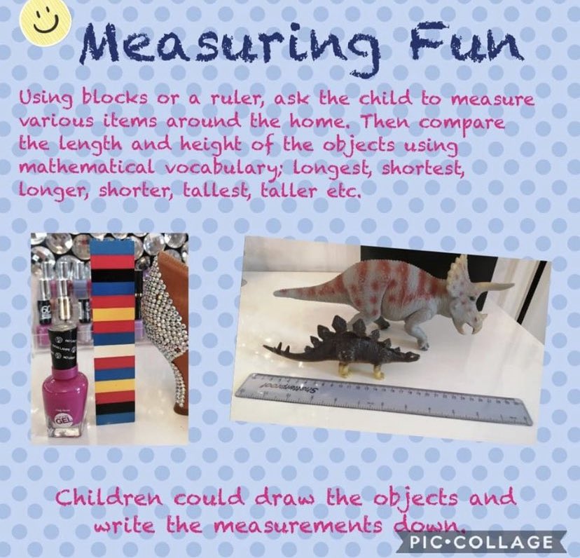 NansenSchool's tweet photo. EYFS - Measuring Fun. Let’s measure various items in your home. #EYFS #homeschooling #MeasuringFun #MathsEveryoneCanAtHome https://t.co/zQi6qYnjg8