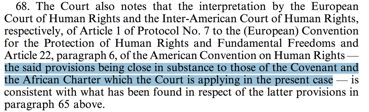 If we trace back references, 1st is not obviously on point – Diallo Compensation is about identification of custom not interpretation of treaties – and the 2nd, 4th are about the practice of human rights committees to the particular treaty, so it just Diallo Merits [68] (?): 5/n