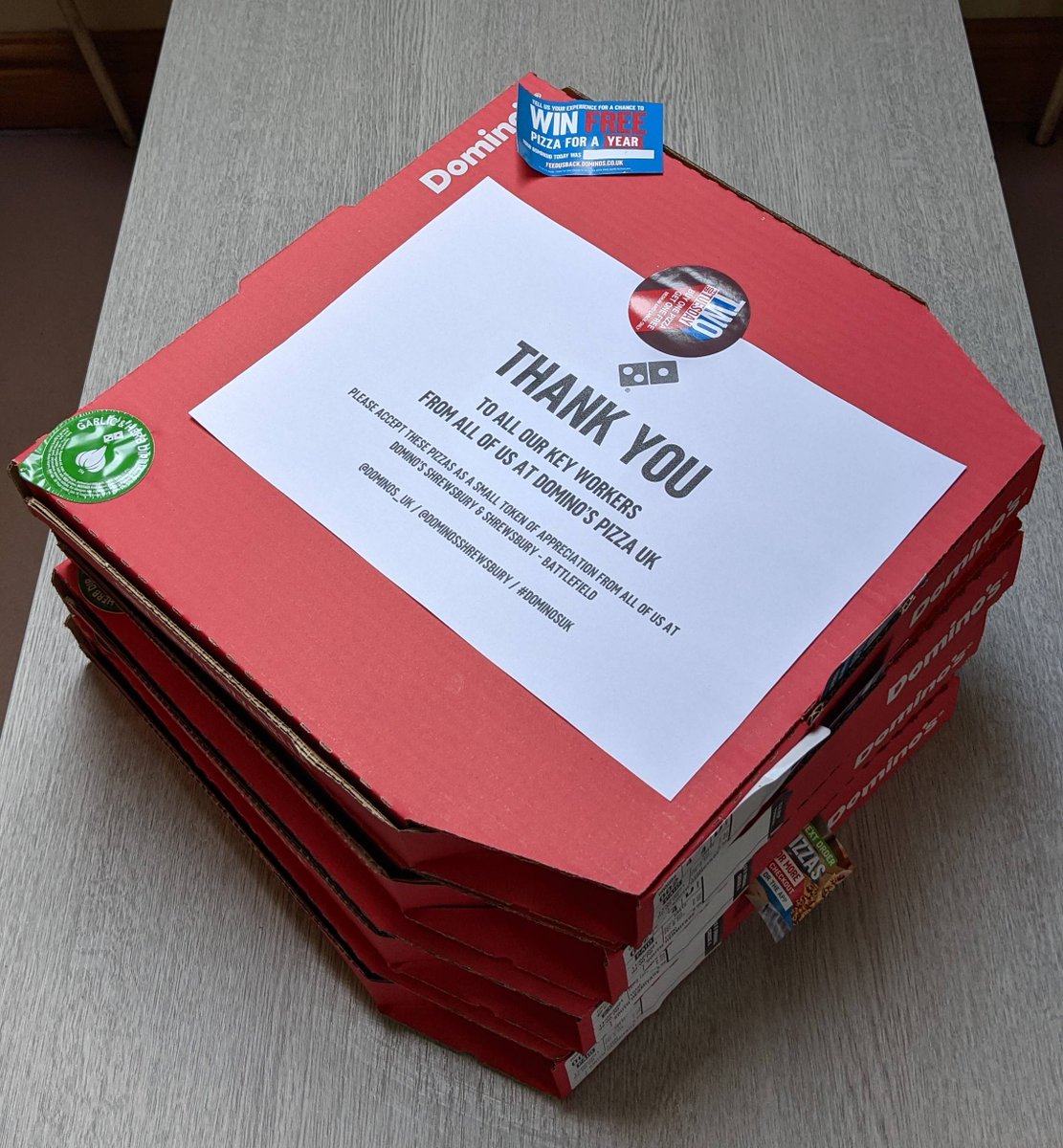 shsurgery's tweet photo. Thank you! All the staff at South Hermitage Surgery very much appreciated this delicious surprise! @Dominos_UK @DominosShrews  #dominosuk https://t.co/eolcO64Nn6