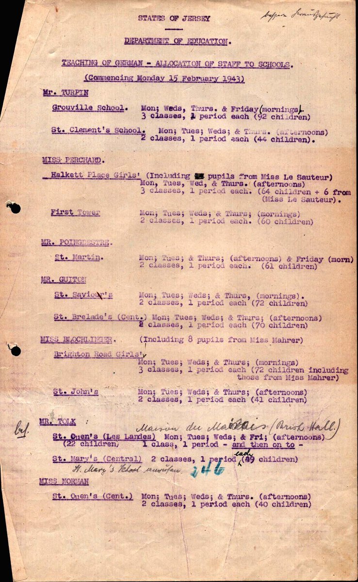 JerseyHeritage's tweet image. #onthisday 15 Feb 1943 and teaching of German began in schools during the #occupation  taken from the Bailiff’s Occupation and Liberation files now available jerseyheritage.org/aco, thanks to support from @AJCInfo