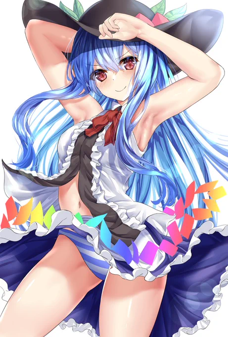 #見た人もなにか無言で青い何かをあげる 
青い縞々 