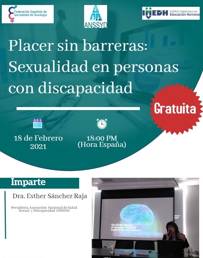 Placer sin barreras: Sexualidad en personas con discapacidad. El jueves,18 de febrero <a href="/ANSSYD/">ANSSYD</a> ha organizado esta conferencia para conmemorar, entre otras fechas, el día europeo de la #SaludSexual <a href="/FESSexologia/">FESS</a>