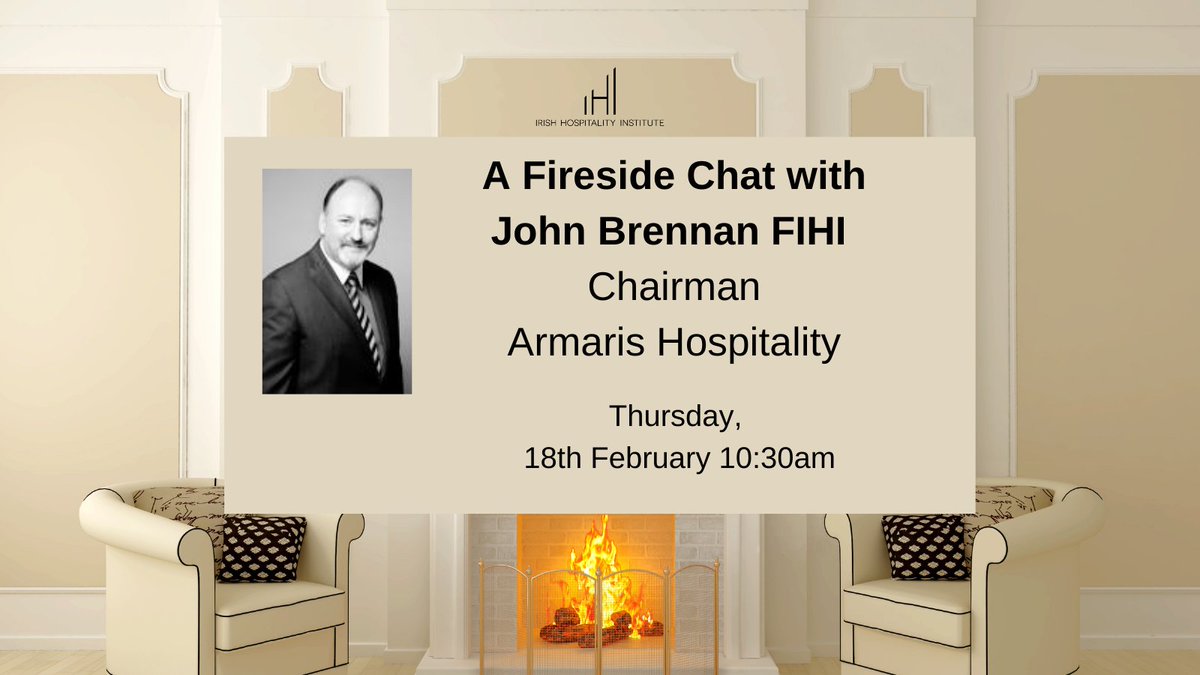 Reminder - Next up in our webinar series, we are delighted welcome John Brennan FIHI, Chairman of Amaris Hospitality to a fireside chat at 10.30 on 18th February
For registration details email info@ihi.ie
#hospitalityindustry #tourismindustry #hospitalitymanagement #hospitality