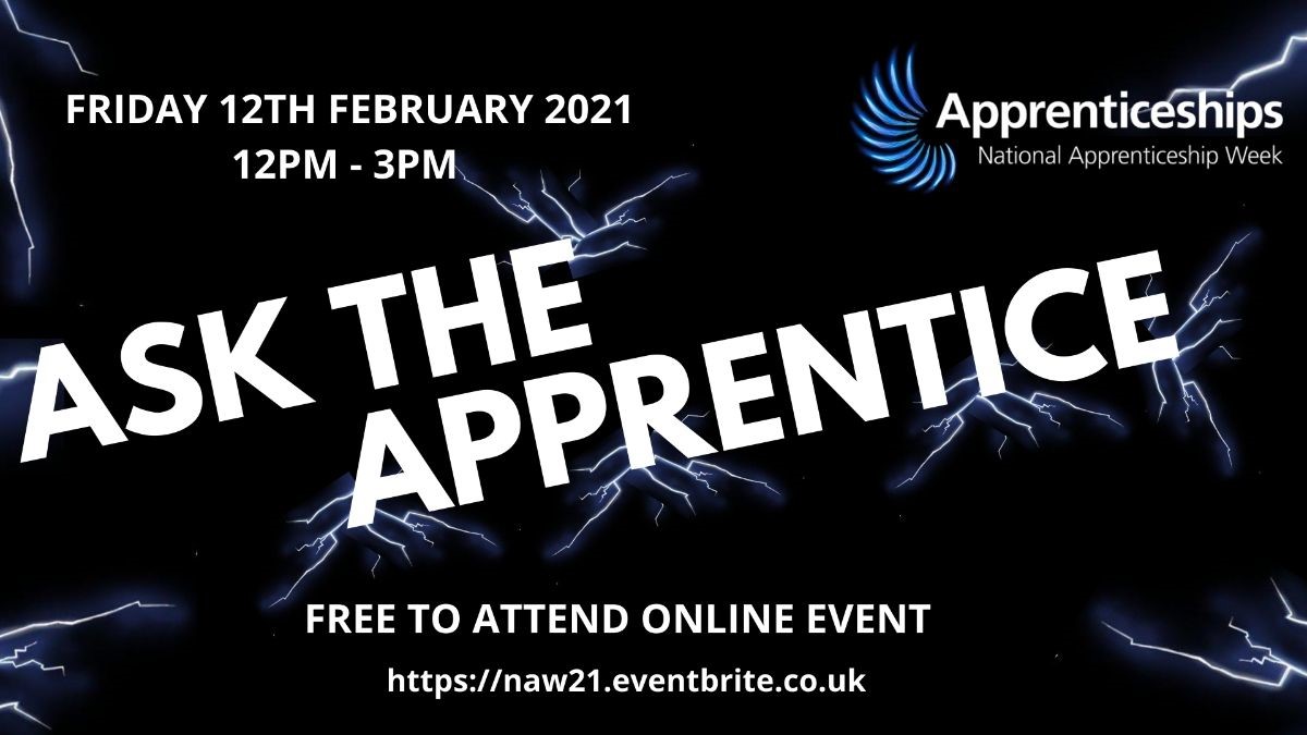 Join tomorrow's free online event-#AskTheApprentice. As part of #NAW2021, this event gives those looking to take up an apprenticeship & individuals working in the sector an opportunity to look at the apprenticeship journey through the eyes of apprentices. eventbrite.co.uk/e/ask-the-appr…