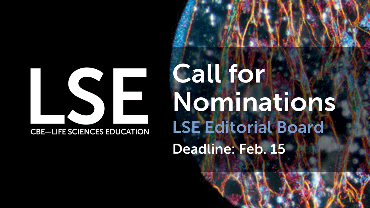 Life Sciences Education (@cbelifescied) on Twitter photo Nominations for <a href="/CBELifescied/">Life Sciences Education</a> editorial board are due Feb 15. Influence the future of science education, gain familiarity with new research areas and methodologies, and learn about the publication process. To apply or nominate a colleague go to ow.ly/jqDd50Dx4Db Nominations for <a href="/CBELifescied/">Life Sciences Education</a> editorial board are due Feb 15. Influence the future of science education, gain familiarity with new research areas and methodologies, and learn about the publication process. To apply or nominate a colleague go to ow.ly/jqDd50Dx4Db