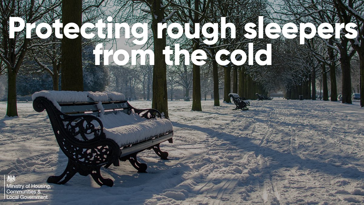 mhclg's tweet photo. Councils across England are running Severe Weather Emergency Protocol services (#SWEP) to protect rough sleepers from the cold. 

If you see anyone sleeping rough please use @Tell_StreetLink to help connect them to local services. Visit https://t.co/POK20Fi8ta. https://t.co/11OBHp2hbO