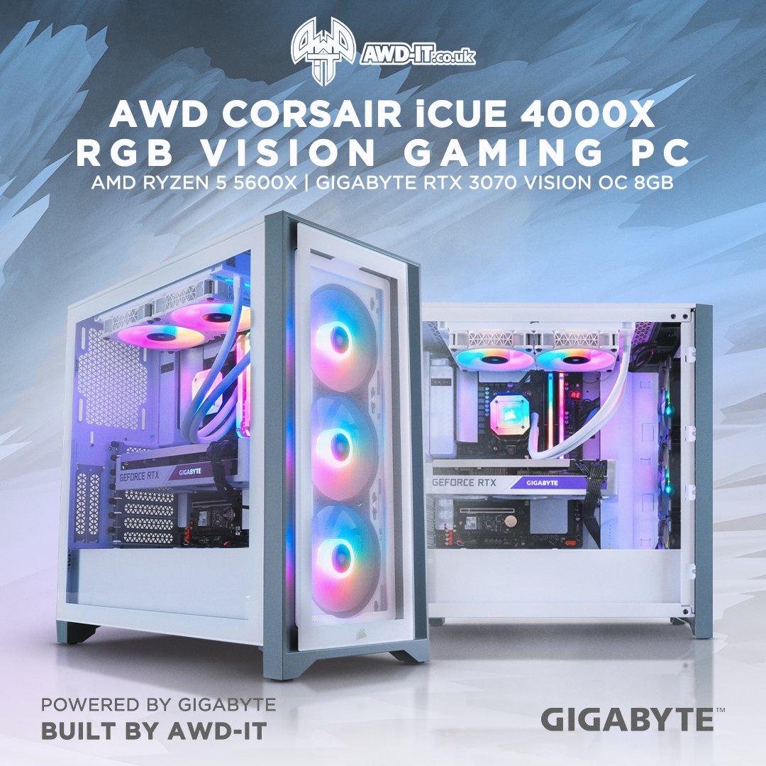 AWD-IT on Twitter: "Introducing the Corsair iCUE 4000X RGB VISION GAMING PC 😍 @AMD_UK Ryzen 5 6 Core 4.6GHz CPU ❤️ Gigabyte RTX 3070 VISION OC 8GB 🥺 @CORSAIR iCUE