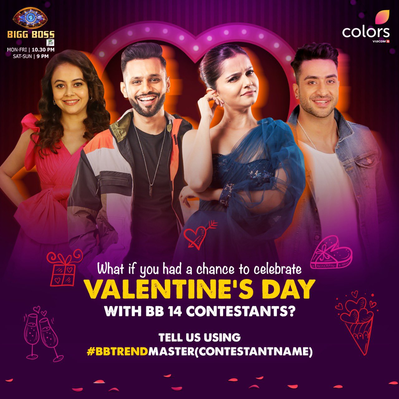 Bigg Boss on X How would you celebrate Valentine s Day with BB14 Contestants Tell us using BBTrendMaster ContestantName Watch BiggBoss tonight at 10 30 PM. Catch it before TV on VootSelect. BeingSalma...