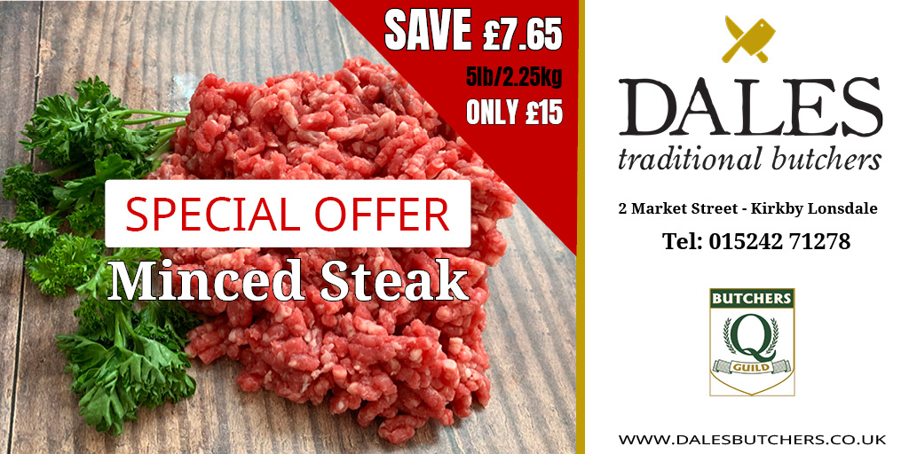 DalesButchers's tweet image. SAVE £7.65 and enjoy many tasty meals with this great value steak mince offer bit.ly/2VxeV8p 

Top quality, locally farmed beef only #QualityBeef #QGuild