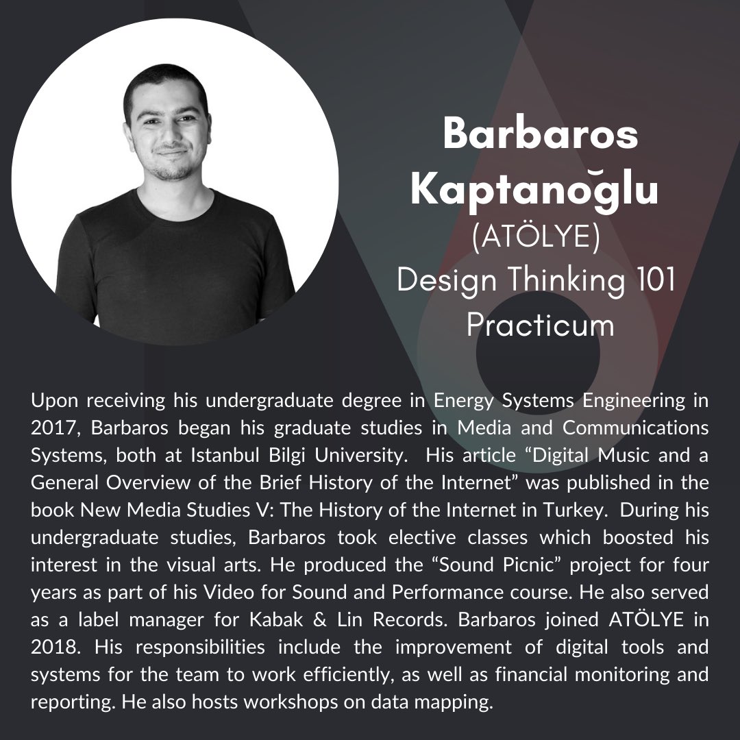 ISTLegalHackers's tweet image. Meet our wonderful speakers at Turkey Legal Design Summit!

Barbaros Kaptanoğlu from ATÖLYE will be joining us in the “Design Thinking 101” workshop at 15.50-16.30 (UTC+3) on February 13th💫