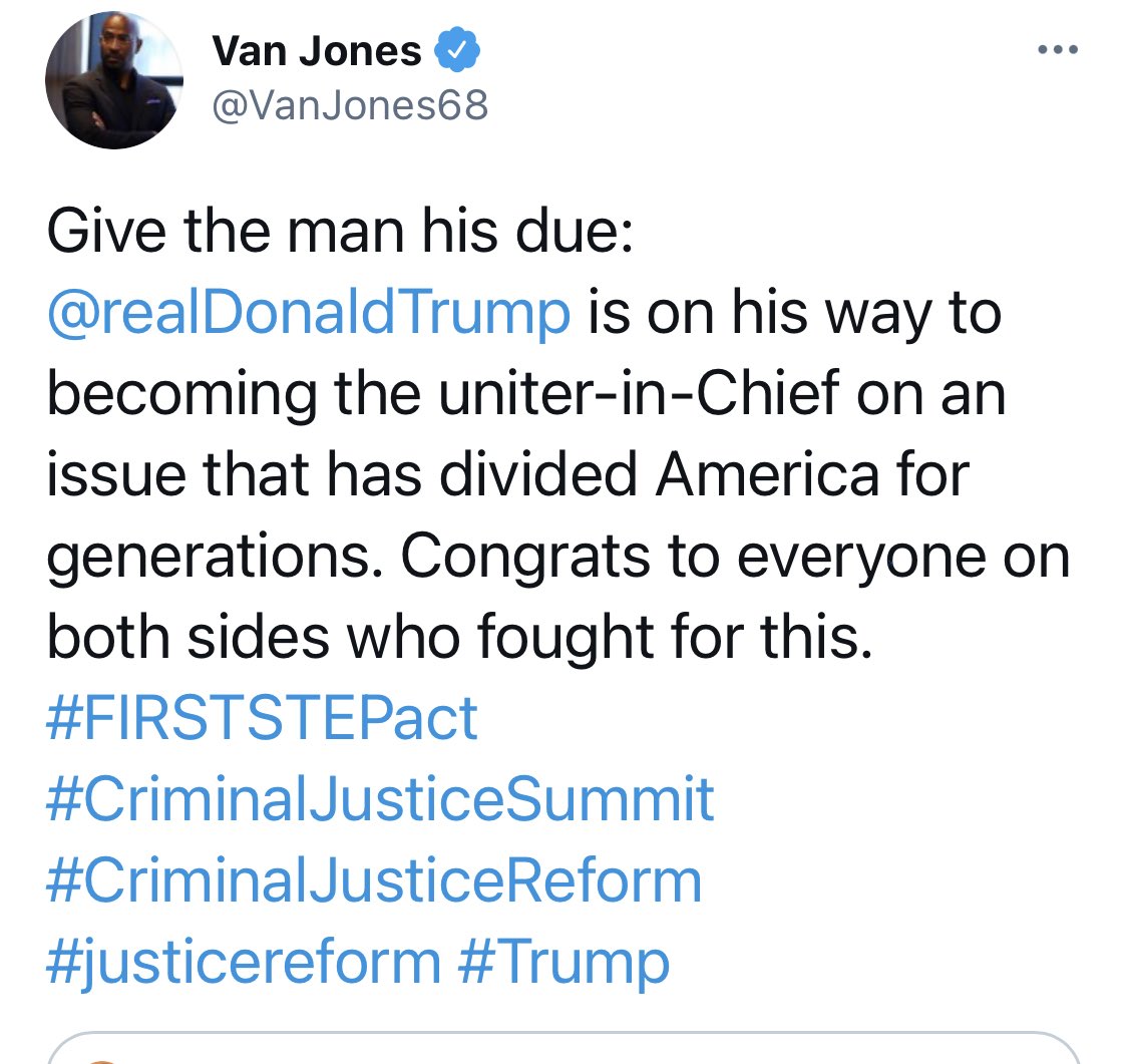 To sit here Thursday morning and learn there was a 14,000 backlog on clemency cases, one of the worst in the recent memory but Van Jones heralded Donald Trump for doing so much. I am stunnedHe had interviews w/  @Oprah and share stages w/ Meek Mills