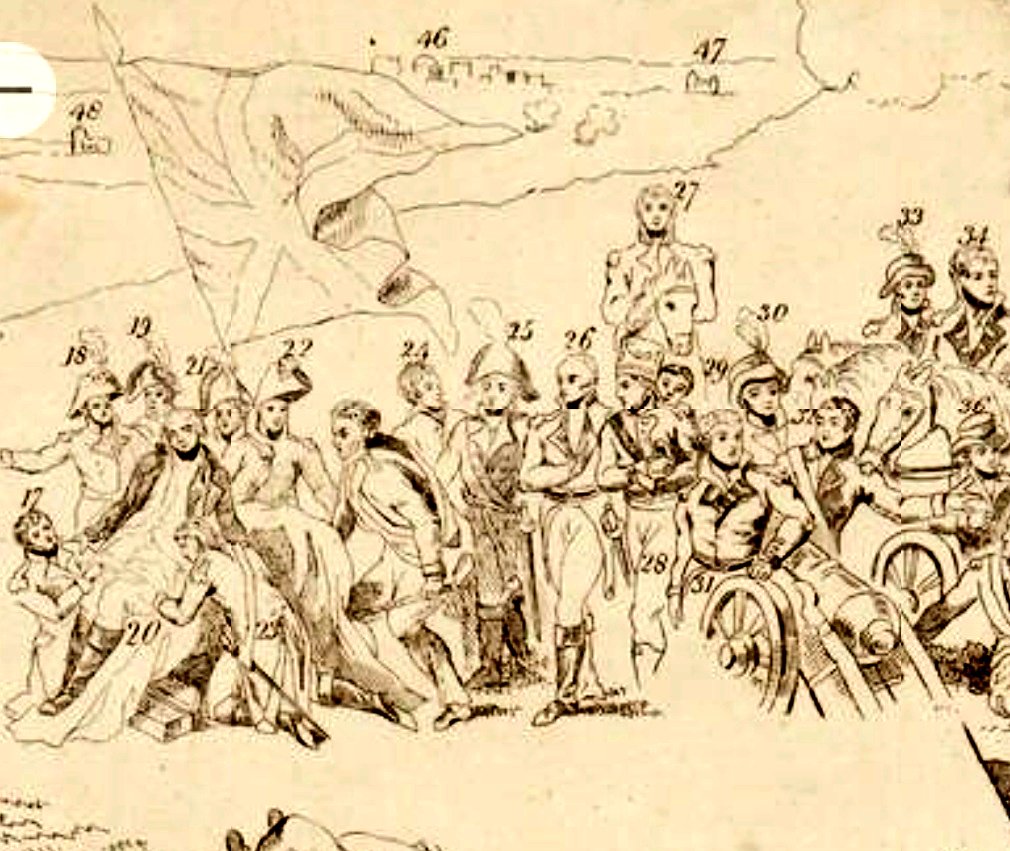 Thomas Walsh appears in a 'Descriptive Sketch of the Print of the Death of Gen: Sir Ralph Abercrombie', by John Peter Thompson, after Sir Robert Ker Porter. He's No. 29 below, peeking from behind Coote (No.31). All images: National Portrait Gallery  https://www.npg.org.uk/collections/search/portrait/mw66424/Descriptive-Sketch-of-the-Print-of-the-Death-of-Gen-Sir-Ralph-Abercrombie?LinkID=mp122549&role=sit&rNo=1