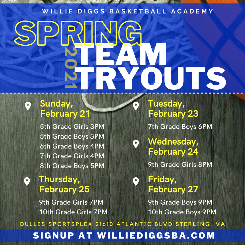 Spring Team Tryouts are upon us! If you're ready to start filling in the gaps you've experienced over the past year, join one of our WDBA teams and let's get to work! #ResultsOrBust 😤
SIGN UP AT WillieDiggsBA.com