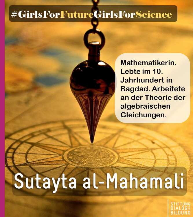 StiftungDuB's tweet photo. Sutayta al-Mahamali
Mathematikerin. Lebte im 10. Jahrhundert in Bagdad. Arbeitete an der Theorie der algebraischen Gleichungen.

#GirlsForFutureGirlsForScience 
#WomenInScience 
#WomenInScienceDay
#InternationalerTagDerFrauenUndMädchenInDerWissenschaft https://t.co/U46qub1Vun