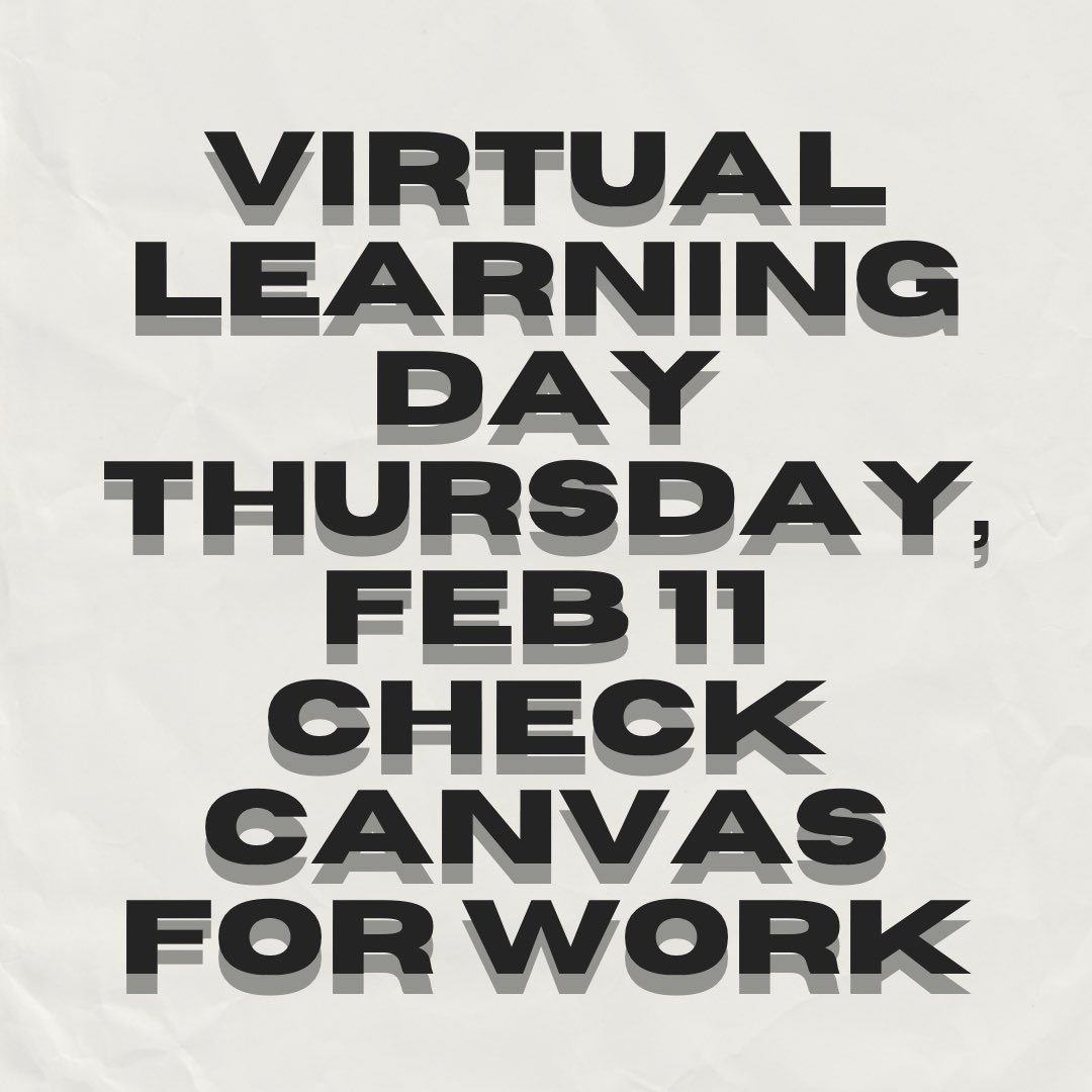 Stay Warm out there Union Alt Ed. Be sure and check Canvas for all Work and reach out to your teachers if you need anything. We miss you and hope to see you all soon!!! Let’s bring on a Heat Wave!!