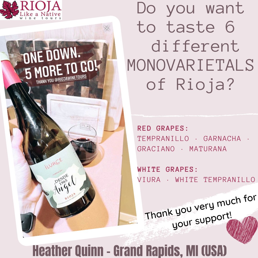 Our friend Heather chose our #monovarietal #winepackage  selection! 
Because in #rioja we have more than #tempranillo🍇 we have selected 6 different #monovarietalwines for you to try: 100% #garnacha #maturana #graciano #viura #tempranillowhite and #tempranillored