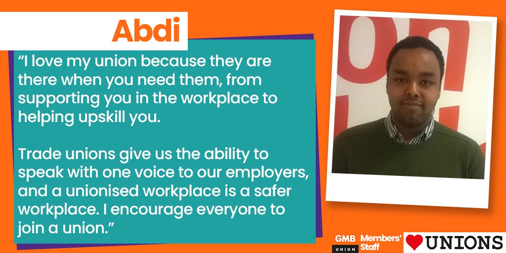 . @AbdiAMoh brings a wealth of experience to our branch, as someone who has worked for the Labour Party, in local government, and has been active in  @GMBLondonRegion for years  He now serves as a rep and our Race Officer in Parliament! #HeartUnionsWeek 