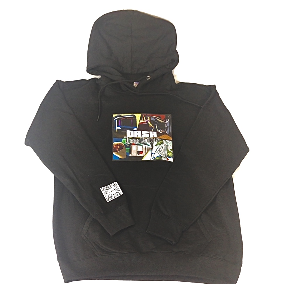 KOQ_Ent's tweet photo. DaSh Hoodie: This is an all black hoodie with front and back promotional display of Yung HD143’s Single Release Da$h.  The back and right sleeve have an active QRcode. https://t.co/5SlbDAPJUE https://t.co/C3P4bu1dYk