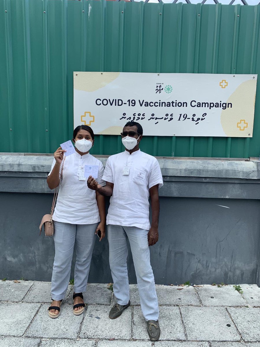 ARAMHQ's tweet photo. Fourth day of vaccination completed in association with @MoTmv and more than 80% of all resort airport representatives are vaccinated via ARAM (Airport Reps Association of Maldives) organised program.

#savinglivestogether 

@Mausoom_Maus @ShimanThoha @Shareef_Addu https://t.co/iG8H0XM3PN