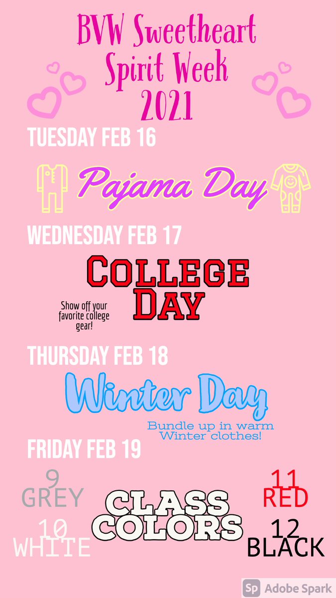BVW! Get ready for your 2021 Sweetheart Spirit Week!! 💘 | IN PERSON DAYS | A-L: Wednesday &amp; Thursday. M-Z: Tuesday &amp; Friday. We can’t wait to see what you got Jags! 🤍🖤❤️🐆