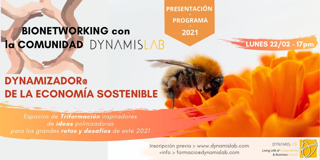 DynamisLab's tweet photo. ¡Desde 
@DynamisLab
 celebramos nuestro 1r 🌱 #𝐁𝐢𝐨𝐍𝐞𝐭𝐰𝐨𝐫𝐤𝐢𝐧𝐠 del 2021! 👏

🗓️ 22 Febrero⁣⁣
🕔 17h⁣⁣
📍 Virtual⁣⁣⁣⁣⁣
¿Nos acompañas? ☺️
✏️ Inscripciones 👉 https://t.co/F8cbD1KRw9 
...
#EconomiaSostenible #OnlineBusinessSchool #TriformacionSocial https://t.co/imNh0nfAoi
