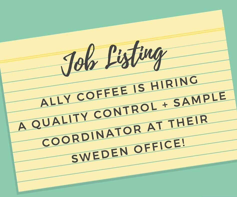 BARISTAMAGAZINE's tweet photo. Hallå! Our friends at Ally Coffee are hiring at their Gothenburg, Sweden, office for a Quality Control and Sample Coordinator position! Read the job description and apply via the link in our bio!
*
*
*
#allycoffee #coffeequalitycontrol #swedenjobs #… https://t.co/NrXU2P23Si https://t.co/Dd0inoYKce