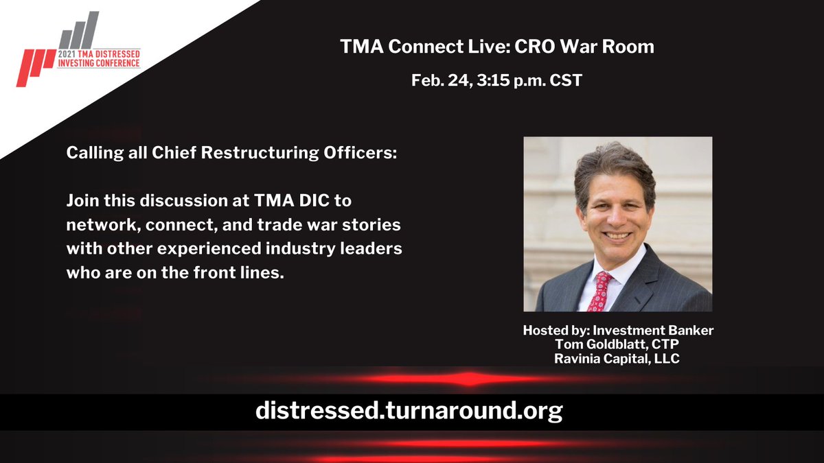We’re excited to have Investment Banker Tom Goldblatt, CTP, lead the TMA Connect Live: CRO War Room networking session at #TMADIC. Special thanks to Ravinia Capital for sponsoring! Check out this networking opportunity &amp; more at #TMADIC.