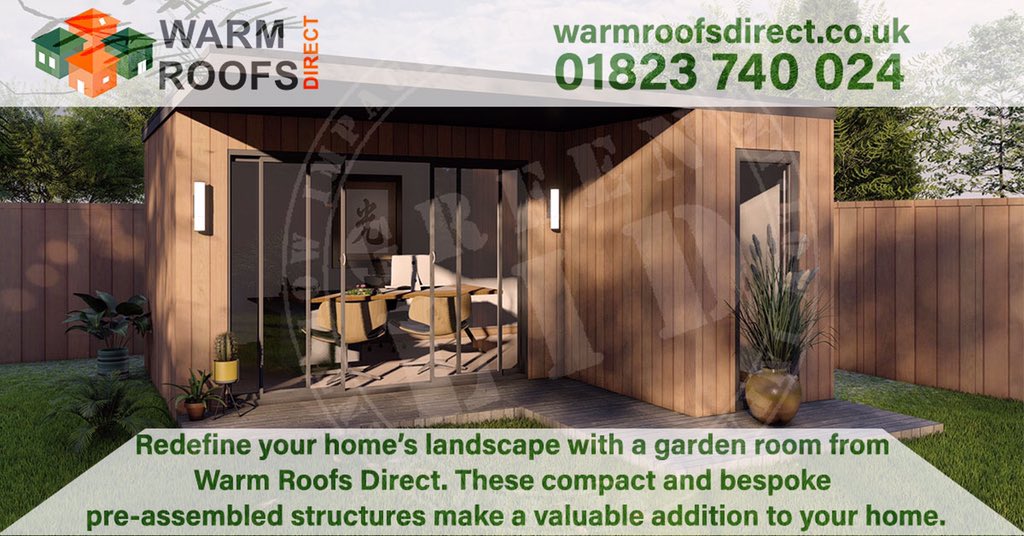 Redefine your home’s landscape with a garden room from Warm Roofs Direct. These compact and bespoke pre- assembled structures make a valuable addition to your home.
warmroofsdirect.co.uk
Email us info@warmroofsdirect.co.uk or call us 01823 740 024