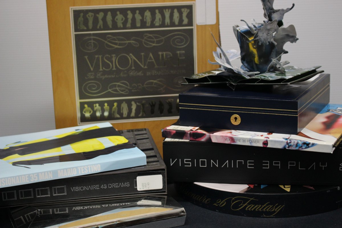 WatzekLibrary's tweet photo. Explore the exhibition, "Visionaire: Fashion, Capital &amp; Art," in the Aubrey R. Watzek Library atrium. Curated by Aidan Bennett ’21, Ben Warner ’22, and Watzek Library Special Collections. https://t.co/JWprjTAwQi