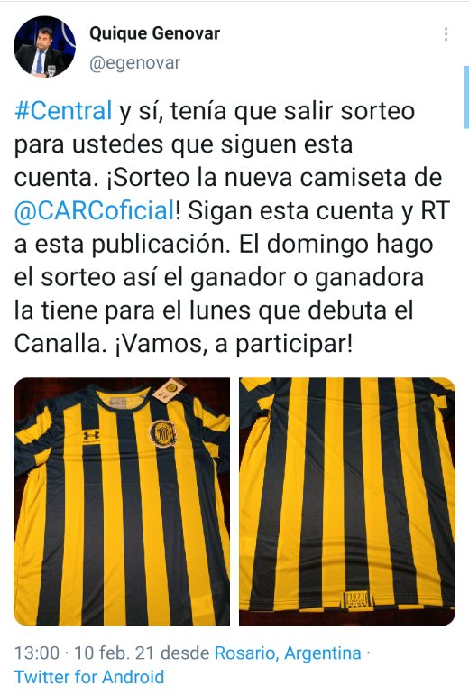 egenovar's tweet photo. #Central para participar del sorteo de la nueva camiseta deben buscar esta publicación 👇 y hacer RT, además de seguir la cuenta. https://t.co/7UCzC06T4X