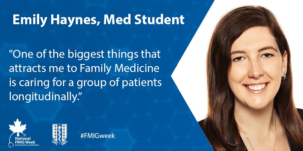 CFPC_e's tweet photo. “One of the biggest things that attracts me to Family Medicine is caring for a group of patients longitudinally.”
- Emily Haynes, Med 4 Student – Dalhousie FMIG

Celebrate National FMIG Week, Feb 8-12 #FMIGweek https://t.co/eGa19WNe1a https://t.co/65yXLtWcEW