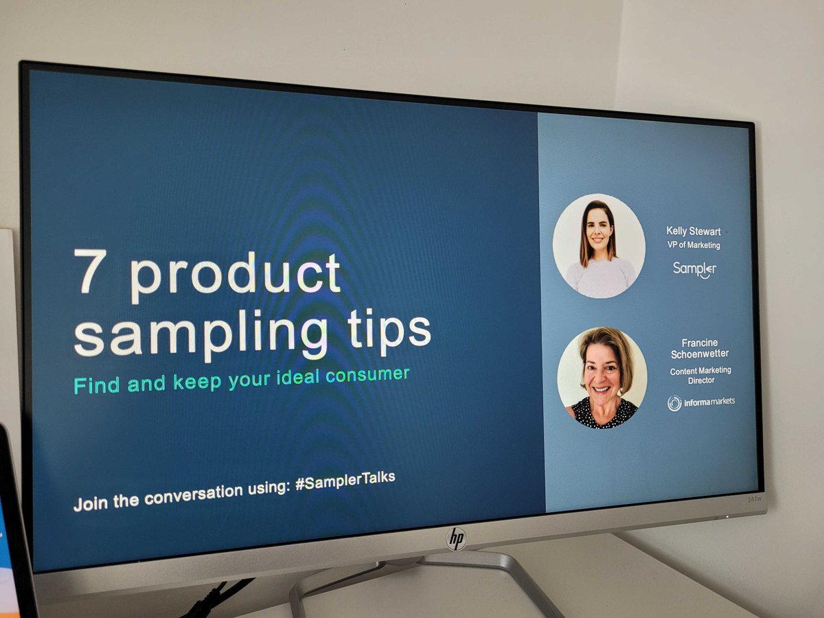 SamplerBusiness's tweet image. Just kicked off today’s webinar ‘7 product sampling tips’ with @kellytmstewart and Francine Schoenwetter from @newhopenetwork! 

Follow the conversation with #SamplerTalks 🚀