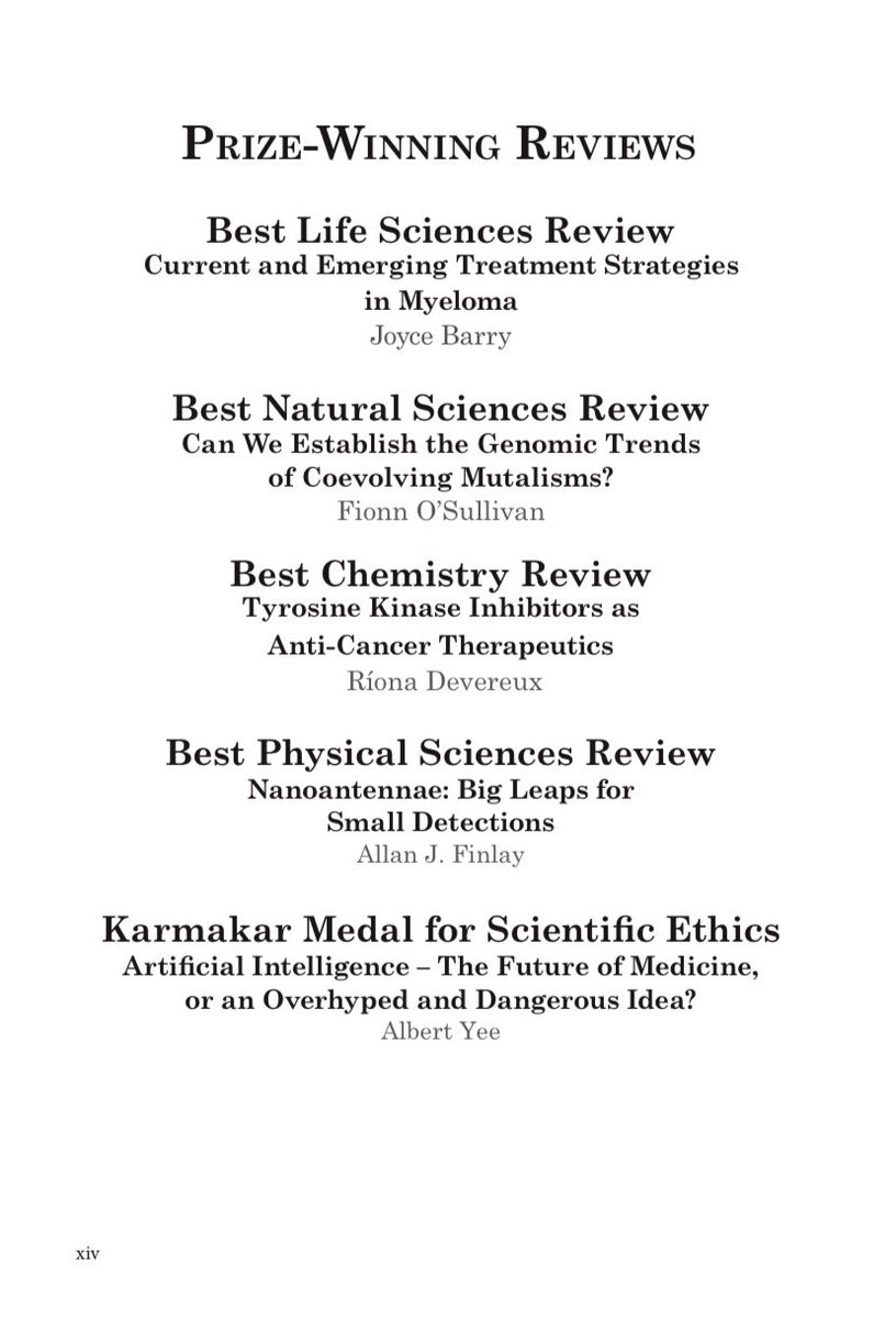 devereux_riona's tweet photo. I am delighted to say that I have been published in the Trinity Student Scientific Review Volume VI and am very grateful to have been awarded the Best Chemistry Review. Thank you so much to all committee members of @TrinitySSR for their extremely hard work. #tssr #tcd #medchem https://t.co/IFzo4rcAZB