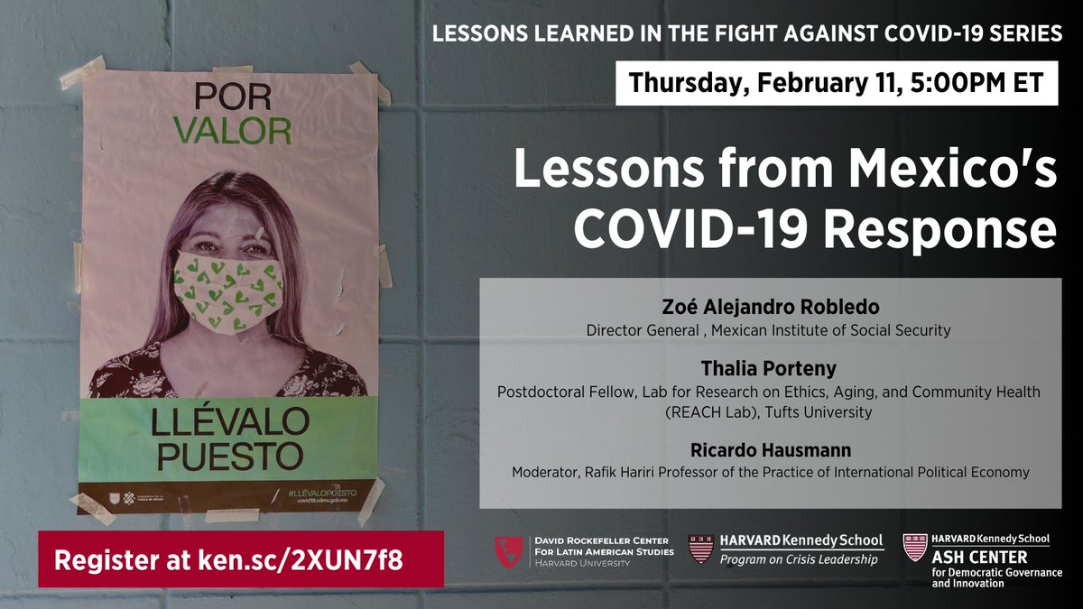 Hoy a las 16:00 hrs. (CDMX), participo en este webinar del @HarvardAsh por la Escuela de Gobierno JFK de Harvard, sobre la respuesta de México y de @Tu_IMSS ante la pandemia #COVID19 Con @PortenyThalia, moderado @ricardo_hausman Es gratis. Regístrate→ bit.ly/3a7Dm2M