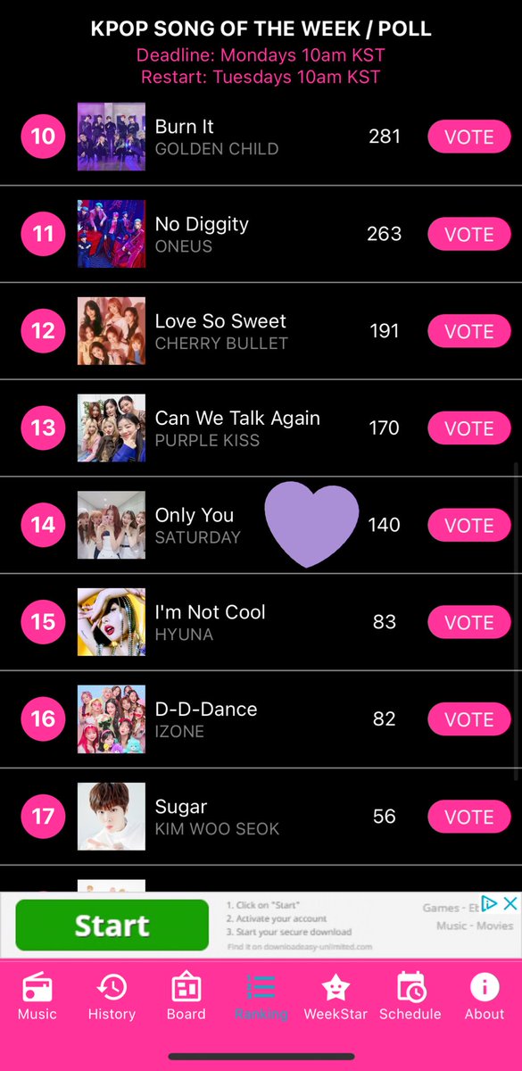 SaturdayPromo's tweet photo. SUNDAYS! please download Kpopway and vote for #SATURDAY for kpop song of the week! you can vote once every 15 mins! https://t.co/e8gWqH3fNj