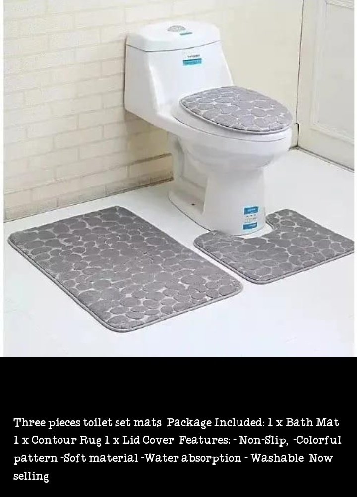 lydiahmorah's tweet photo. Call;0798622885
Three pieces toilet set mats 
Package Includes;
1 Bath Mat ,1 x Contour Rug, 1 Lid Cover 
Features:
- Non-Slip, 
-Colorful pattern
-Soft material
-Water absorption
- Washable 
@ksh. 1400 only
#homedecor
#SafaricomAccessoriesFair
#newsgang
#MensConference2021 https://t.co/Sv2YDJcKYL