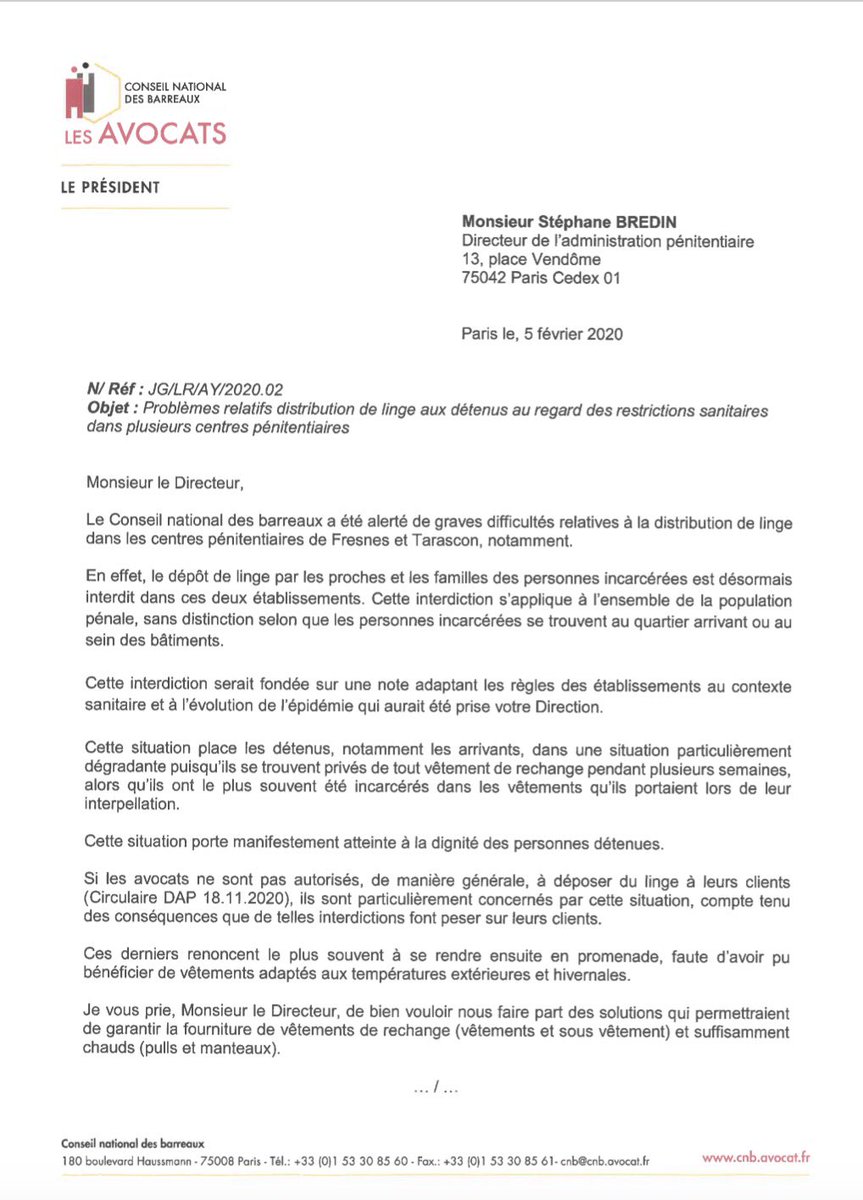 GavaudanJ's tweet photo. J’ai alerté le directeur de l’administration pénitentiaire sur cette situation : de telles interdictions ont de lourdes conséquences sur les conditions de vie des détenus et les avocats ne peuvent tolérer ces situations dégradantes pour leurs clients. https://t.co/hE1chYj6ia