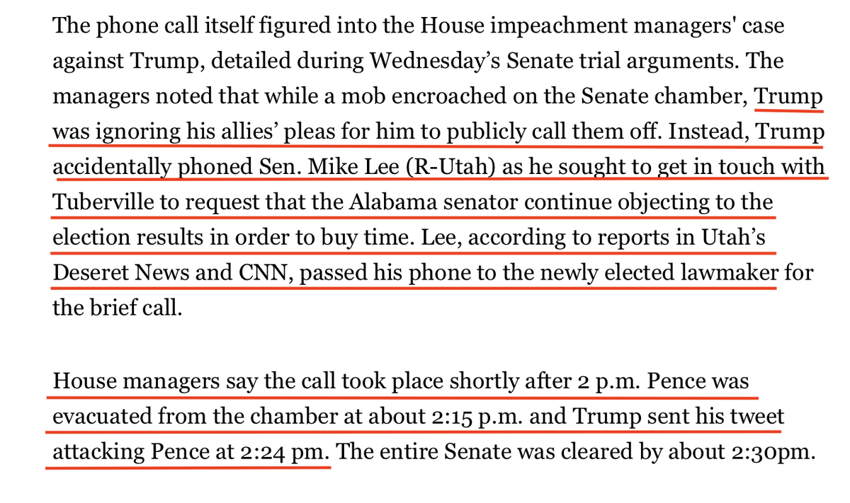 This timing shows that Trump heard that Pence was evacuated...and still kept up the pressure on him with his followers.One of the accused, Thomas Edward Caldwell, received a message from an unknown source about the location of those escaping with direction to "TURN ON GAS"