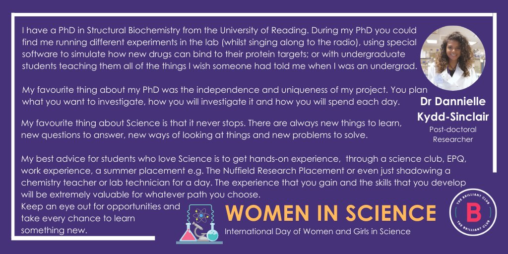 .  @Dannielle_KS is a post-doc researcher at  @UniofReading.  #Aspire  #STEM  #WomenInScience  #Science  #February11  #GirlsInSTEM  #WomenScienceDay