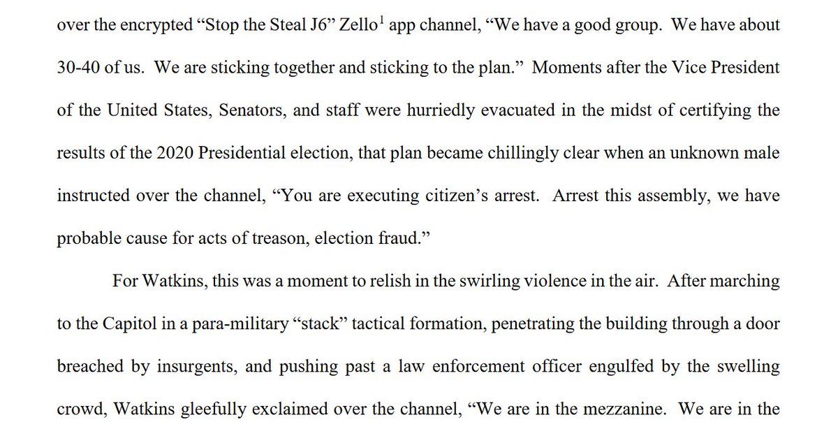 Prosecutors say in a new filing that Oath Keeper Jessica Watkins showed up at the Capitol w/30-40 others ready to execute citizen arrests."We are in the main dome right now," she said on a chat app. "We are rocking it."Someone responds: "Get it, Jess. Do your fucking thing."