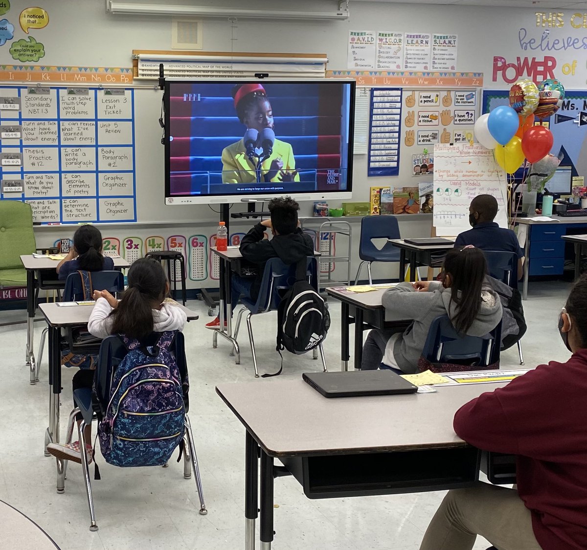 Thank you @TheAmandaGorman for giving us a powerful example of poetry we can use in the classroom. 4th grade students @southgradepbcsd loved identifying the elements of your poem! @pbcsd #currentevents #realworldexamples #4thgrade #poetry #Reading