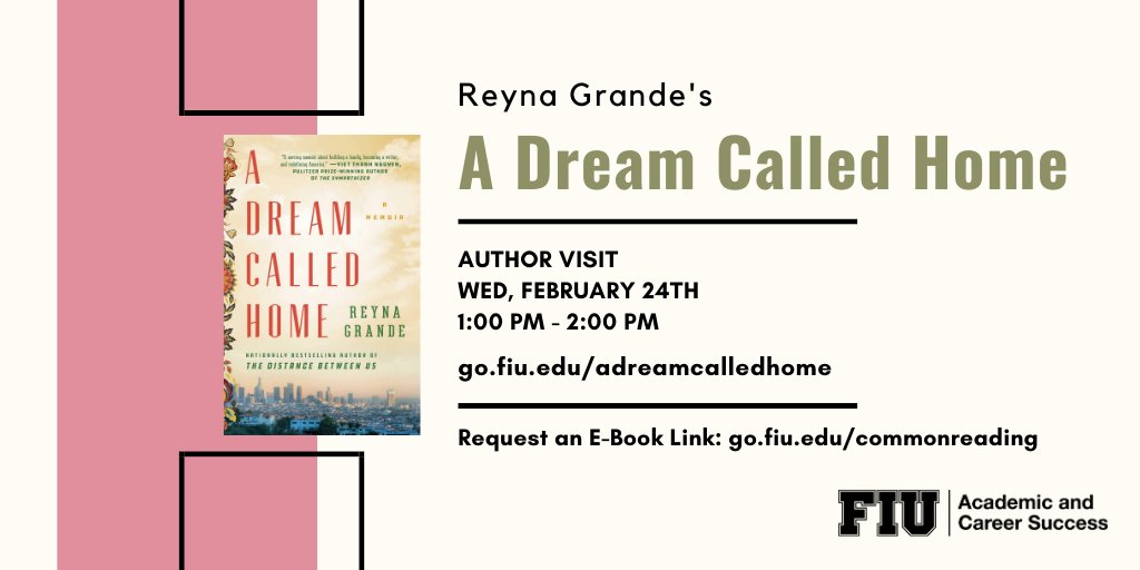 Author of the 2020-2021 Common Reading book, "A Dream Called Home," Reyna Grande will be visiting FIU virtually to discuss her experiences as a first-generation Latina university student on February 24th from 1:00 pm - 2:00pm: go.fiu.edu/adreamcalledho…
#FIU24 #FIUCommonReading