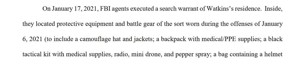 When the FBI raided Watkins' home in Ohio, agents found numerous firearms, a paintball gun with rubber-steel balls and a cylinder, pool cues cut down to baton size, zip/cable ties and a recipe for making "a destructive device."