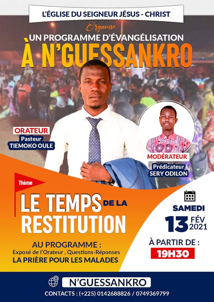 brouabe's tweet image. #CULTES #PROGRAMMES #SPECIAUX

Dieu veut vous sauver, venez recevoir la seule vérité de votre temps au travers de ces programmes. 

KOUNFAO  DIVO  N'GUESSANKRO , la vérité qui vous affranchira... NE MANQUEZ PAS !!!