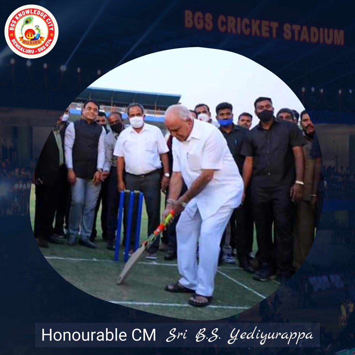 IrsBgs's tweet photo. Honourable CM of Karnataka Sri BS #Yediyurappa @BSYBJP sporting the spirit of cricket at the pitches of #BGS Cricket Stadium.

#BGSCampusDiaries #BGSIRS #BGSCricketStadium #Bangalore #Bengaluru #Cricket #Karnataka https://t.co/HOZuem5Nqz