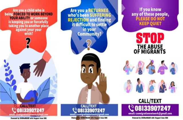 fjdpnigeria's tweet photo. Csonetmade Abuja awareness materials on migrants protection. Get the full materials on our website:  https://t.co/NqZa274cJh
#FJDP 
#CSOnetMADE 
#StopTheAbuseOfMigrants  
#RespectMigrantsRights https://t.co/ntaeiKmP7y