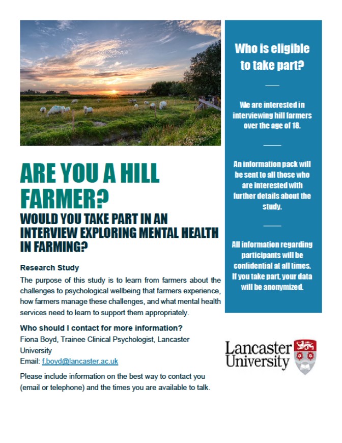 I am seeking participants for research into farmers' mental health, focusing on UK hill farmers. Please share or get in touch via email or DM for more information. Thank you! #farmermentalhealth #mentalhealthresearch #psychologyresearch #ukhillfarmer