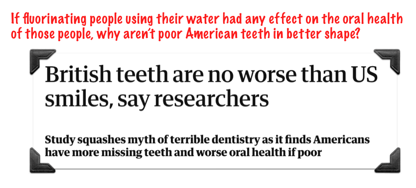 British teeth and American teeth are in equally poor oral health. There is no validity to the argument that adding bioavailable  #fluorine to our diet prevents tooth decay. If it did, British teeth would be much worse than American teeth. The facts are shown.  #DealWithIt